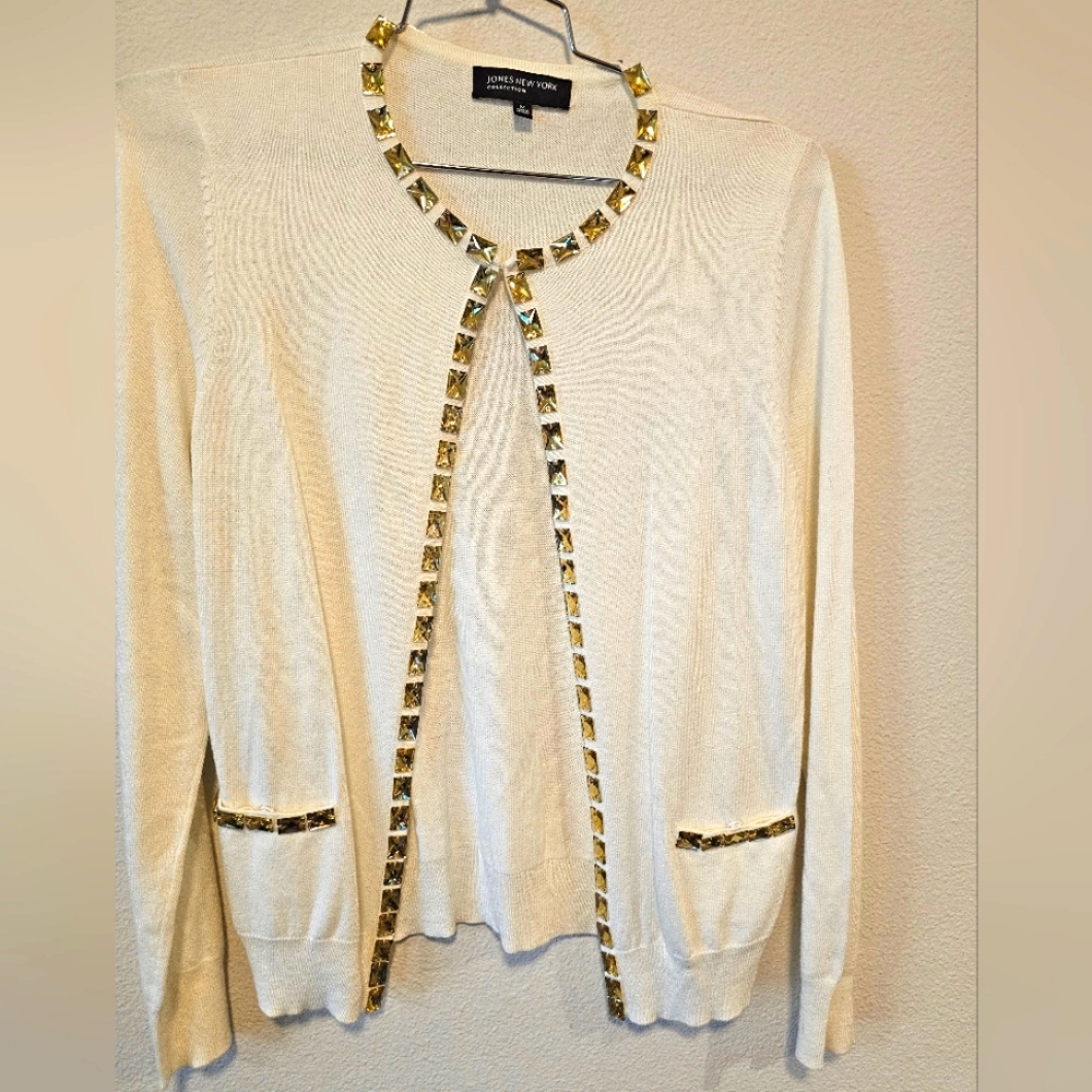 Jones New York Medium Cream Sweater w/ Citrine Color Beads - Picture 2 of 6
